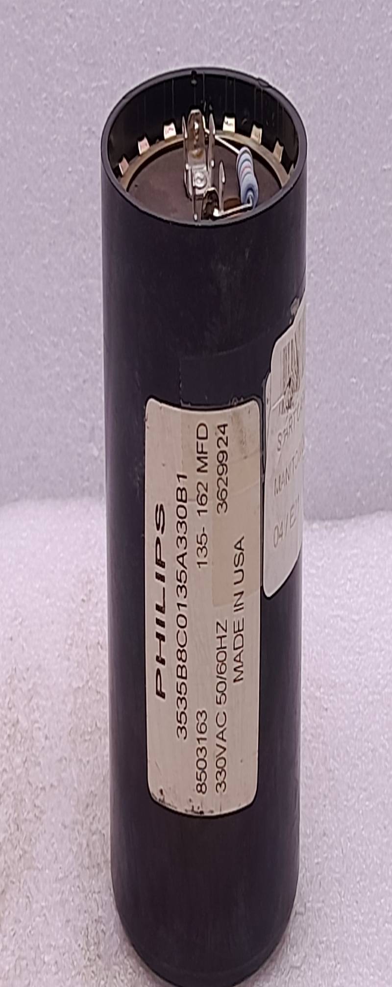 Philips 8503163 Motor Starter Capacitor 330Vac 50/60Hz 135-162MFD