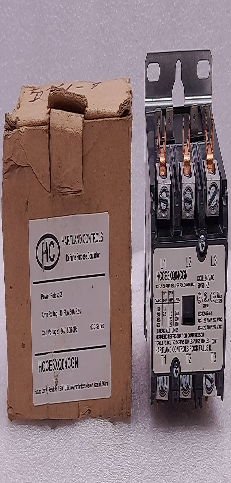 Hartland Controls HCCE3XQ04CGN Define Purpose Contactor 40FLA 50AMP