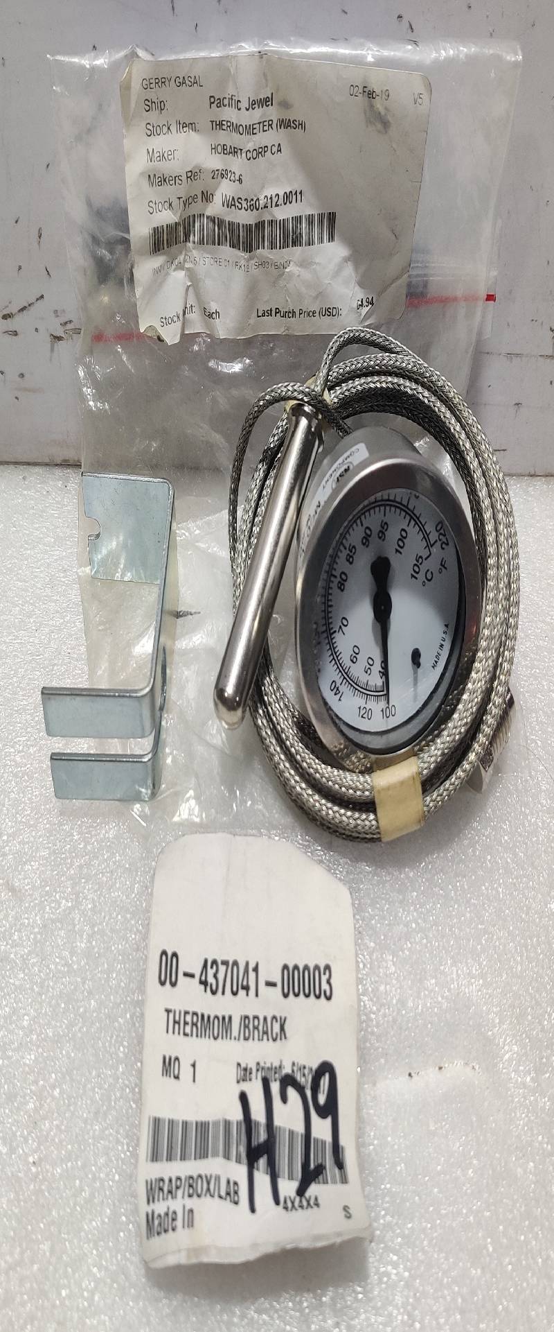 Hobart 276923-6 Thermometer Weiss Model W 40-105°C 100-200°F