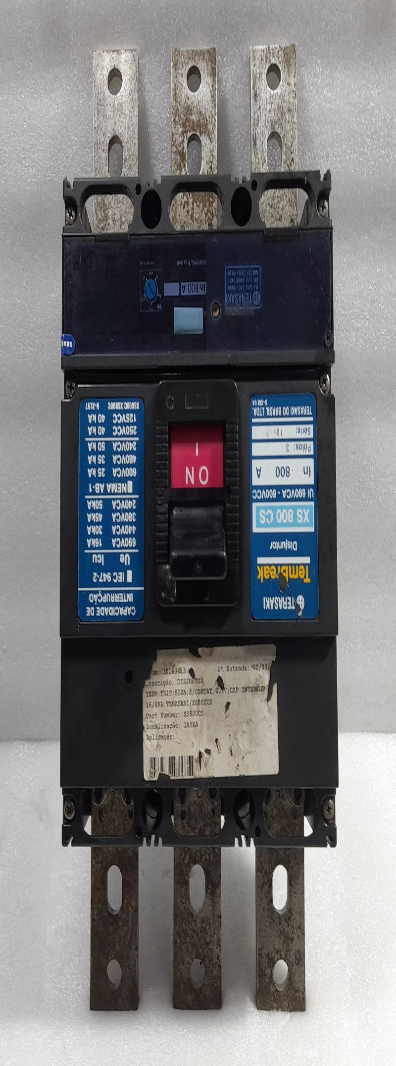 Terasaki XS 800 CS TemBreak Circuit Breaker 800A 3PoleS Ui: 690VAC-600VCC
