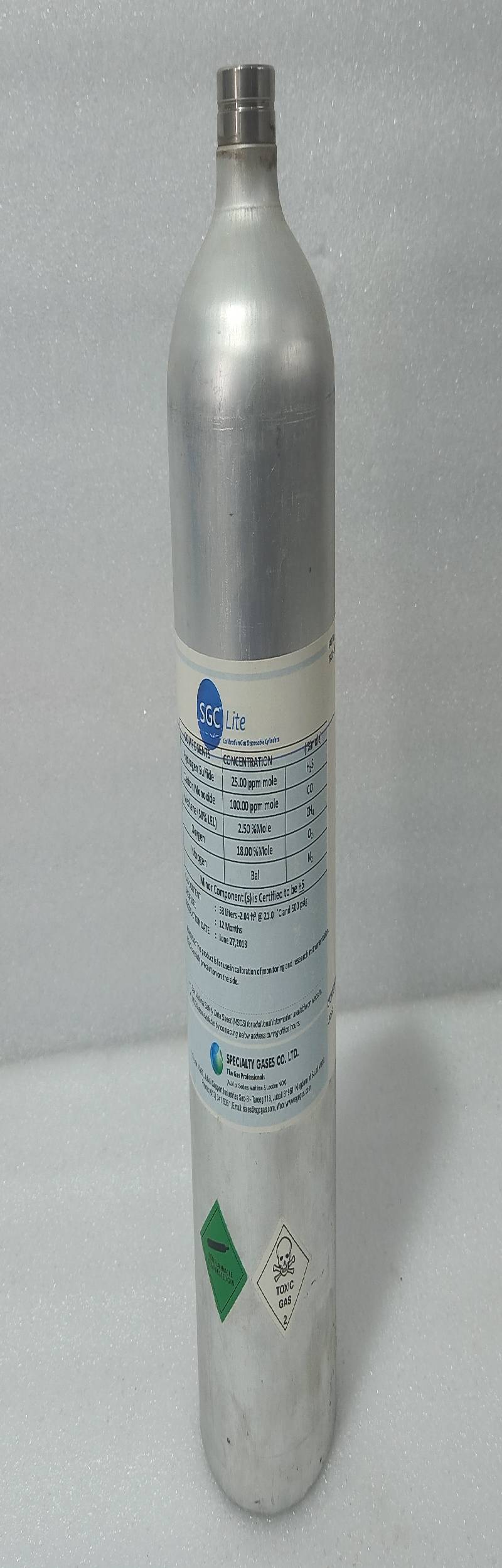 SGC LITE58-011-4RM-2 CALIBRATION GAS DISPOSABLE CYLINDER