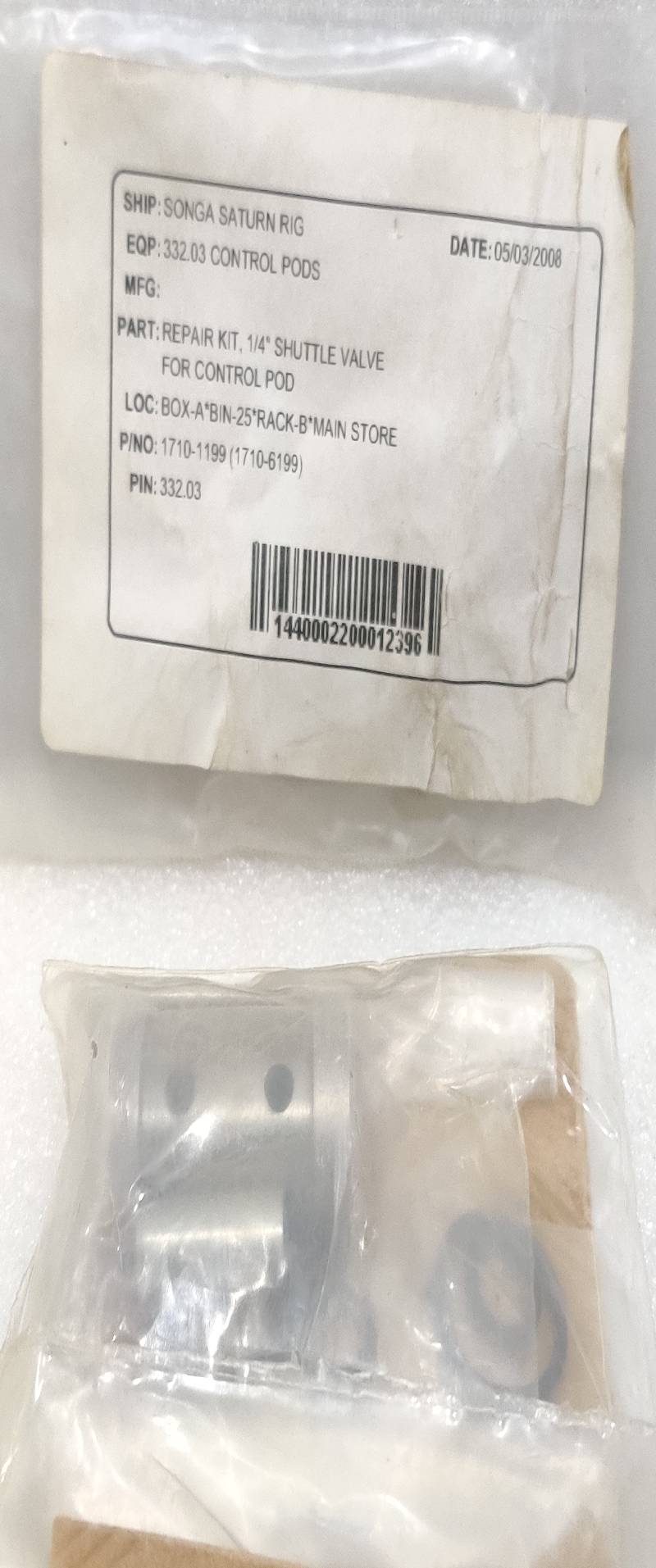 GILMOR 1710-1199 SHUTTLE VALVE FOR CONTROL POD  REPAIR KIT