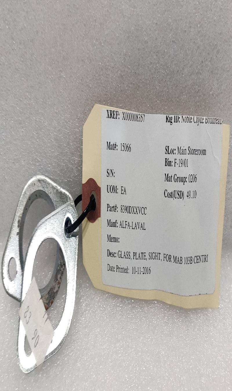 ALFA-LAVAL 8390DXXVCC GLASS, PLATE, SIGHT , FOR MAB 103B CENTRI   