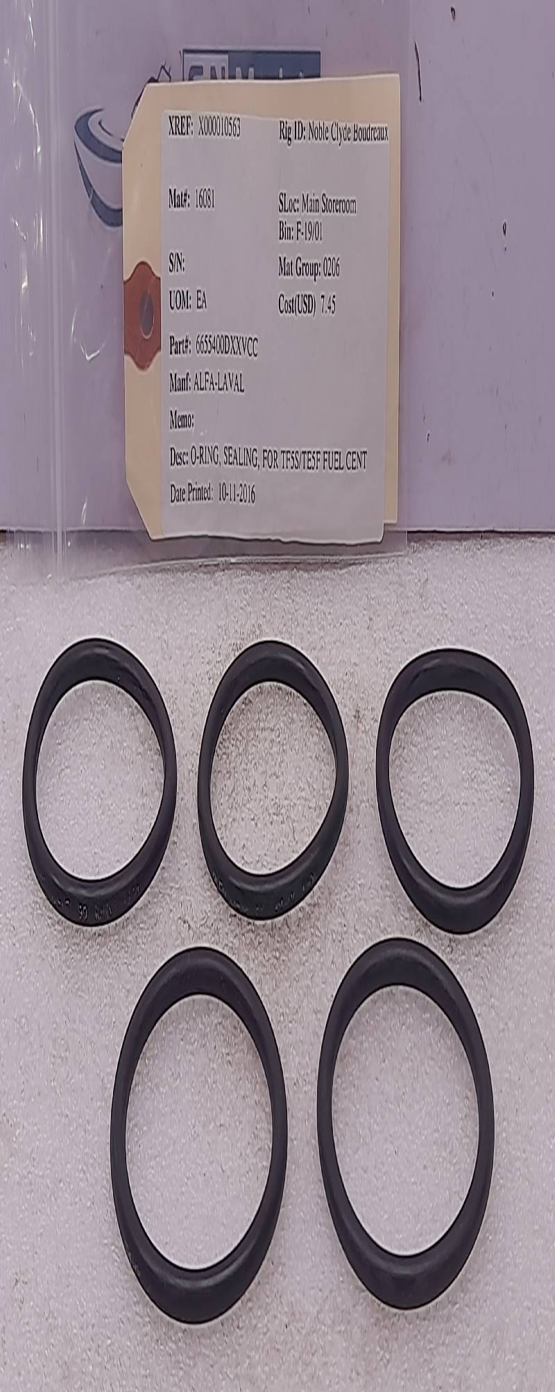 Alfa Laval 6655400 Sealing O-Ring For TF5S/TE5F 5PCs In Lot 