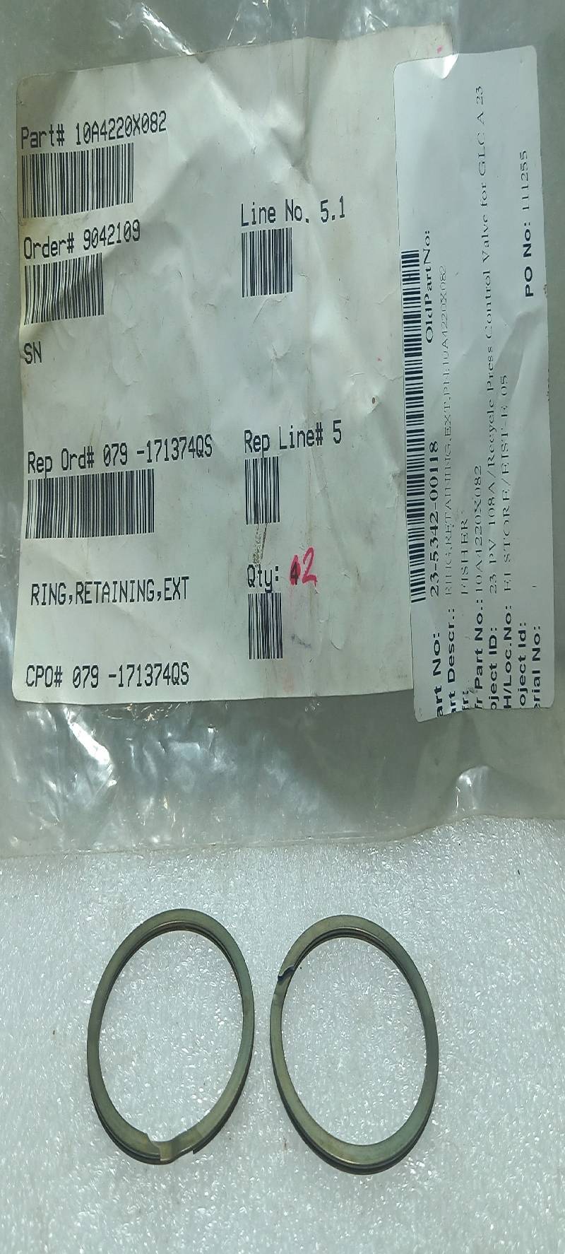 Fisher 10A4220X082 Retaining Ring 2PCs In Lot 