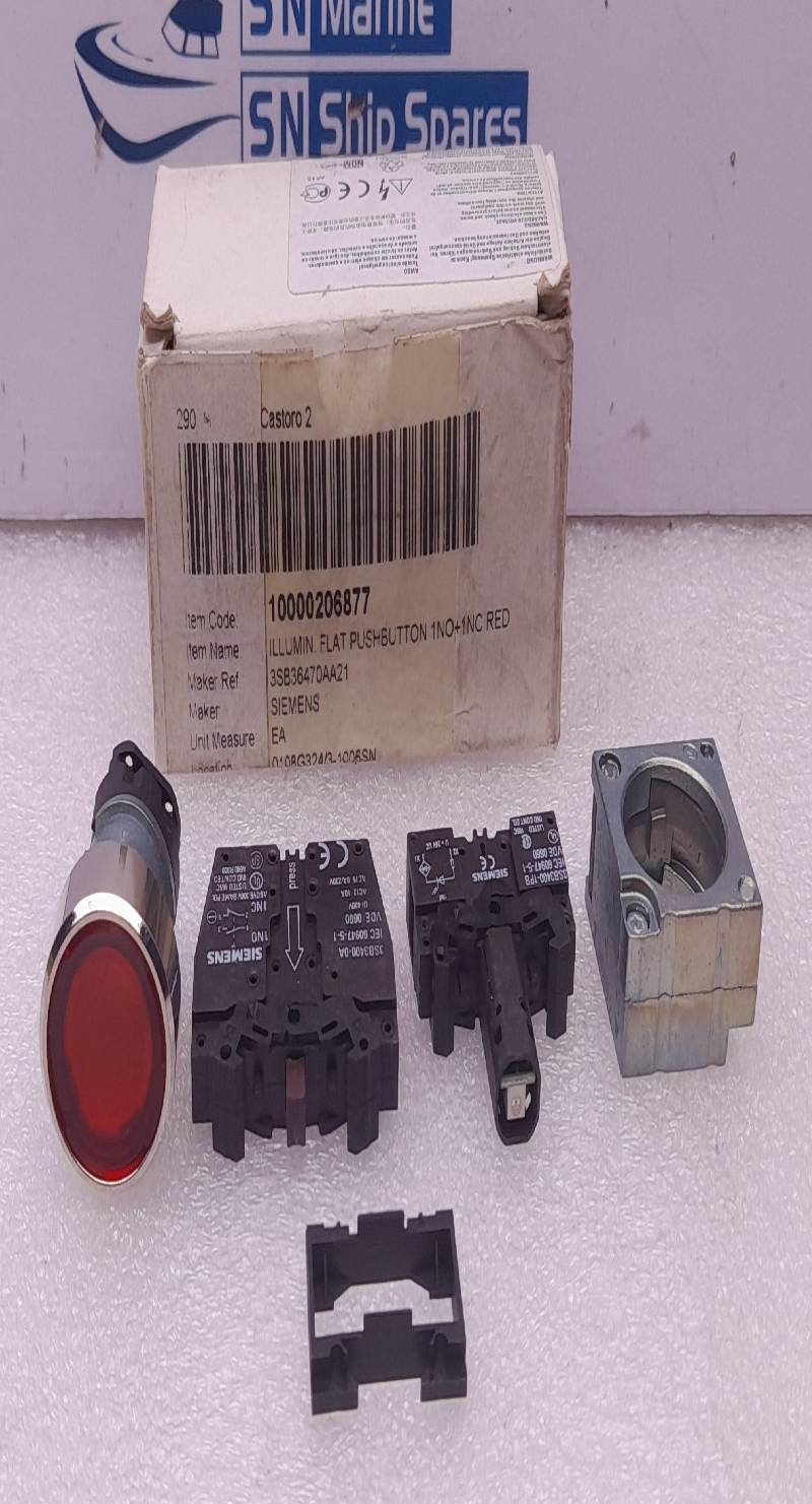 Siemens 3SB3 647-0AA21 Illuminated Flat Red Pushbutton 1NO+1NC 3SB36470AA21